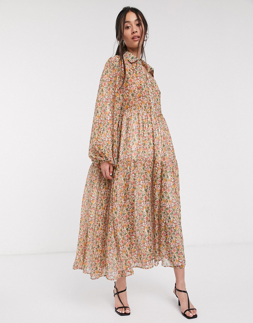 Ghospell — Oversized overallkjole i gennemsigtigt blomsterprint-Multifarvet