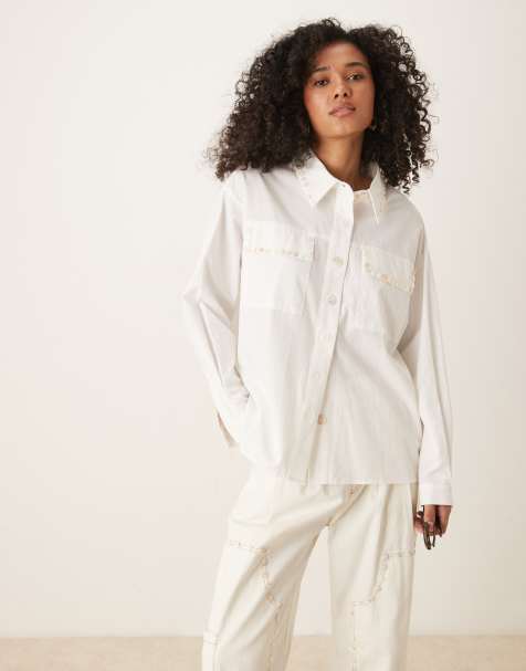 Ghospell oversized pocket shirt in white - view 1
