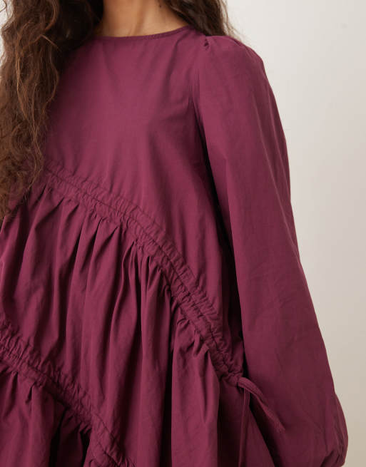 Ghospell oversized ruched mini dress in red | ASOS