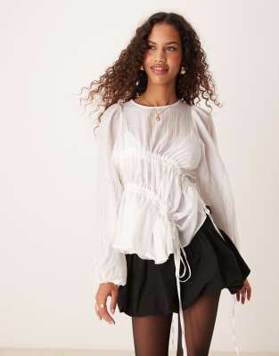 oversized ruched top in white