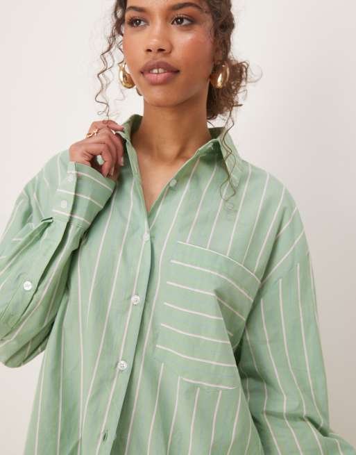 ★MAINBOOTH★Billy's Oversized Stripe Shirts(GREEN)★正規品 Ghospell oversized shirt in green and white stripe print | ASOS
