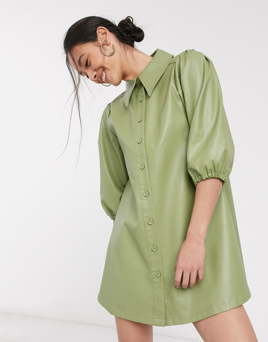 Ghospell - oversized skjortekjole i imiteret læder-Grøn