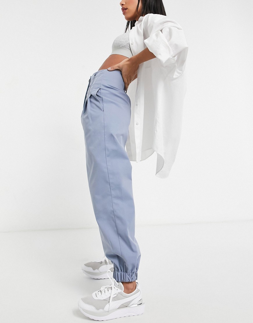 Ghospell oversized suit pants with cuffed ankles and pleats in blue-Blues