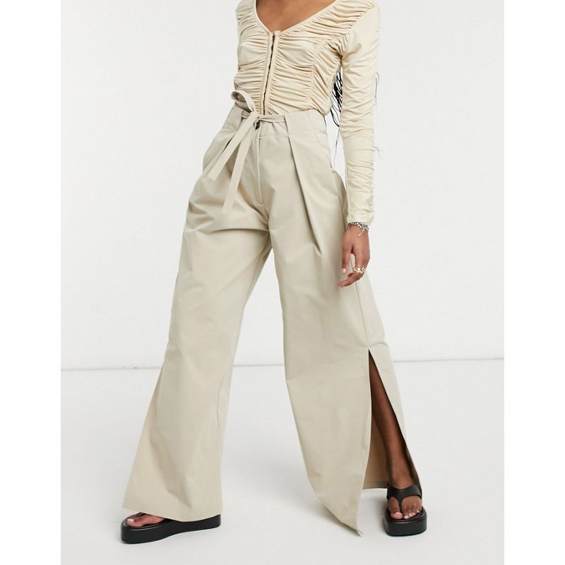 Pantaloni e leggings Donna Ghospell - Pantaloni beige con fondo ampio e vita alta con pieghe e spacchi