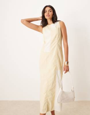 Ghospell Patchwork Midaxi Dress In Neutral
