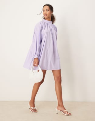 pleated bow mini dress in lilac-Purple