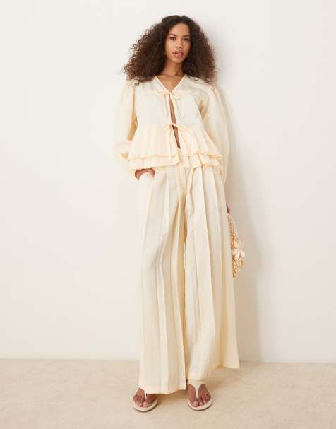 Ghospell pleated pants in butter cream - part of a set - view 1