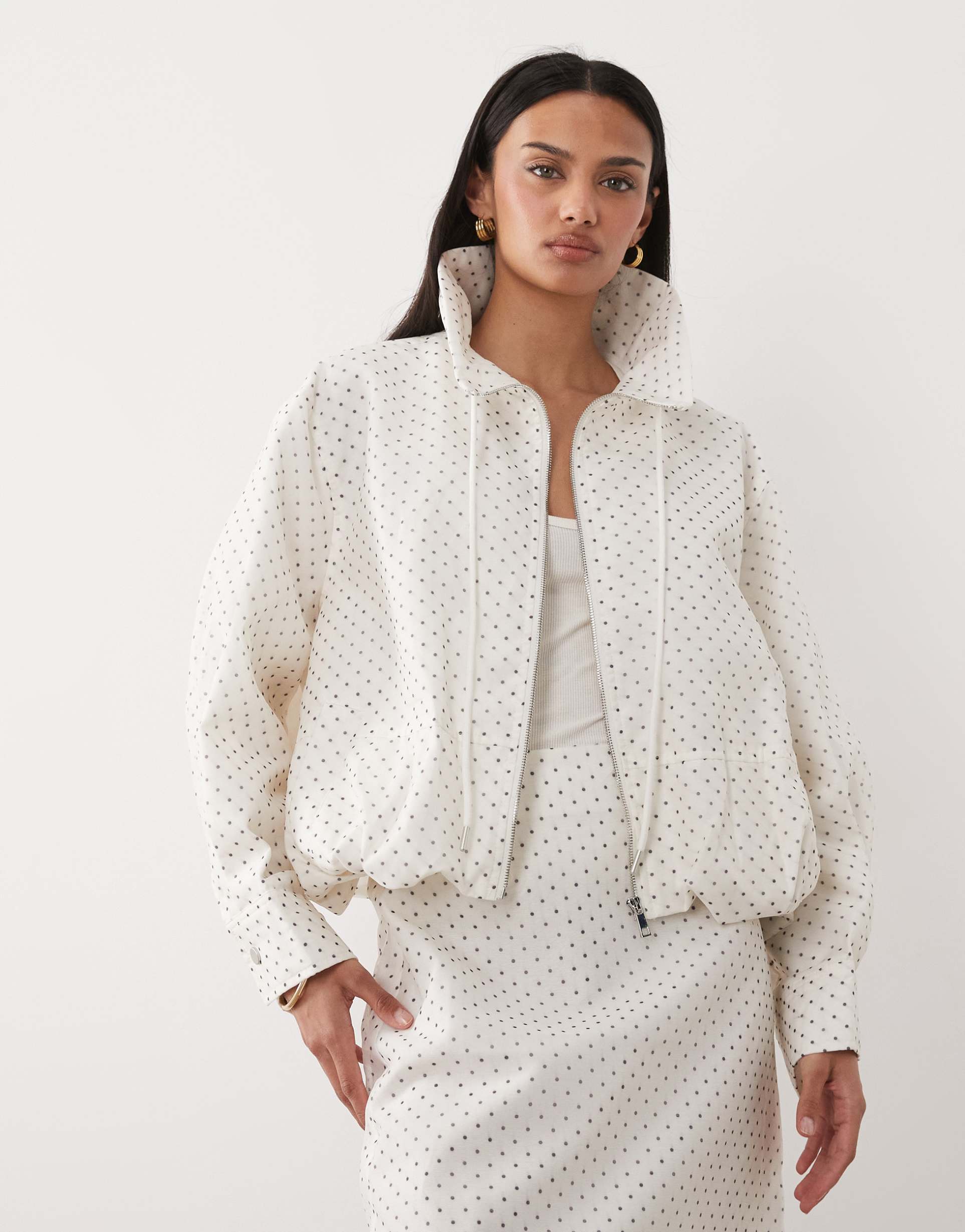 ghospell polka dot bubble hem jacket in ivory polka dot - part of a set