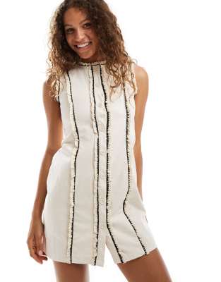 Ghospell Ghospell raw edge mini dress in cream-White