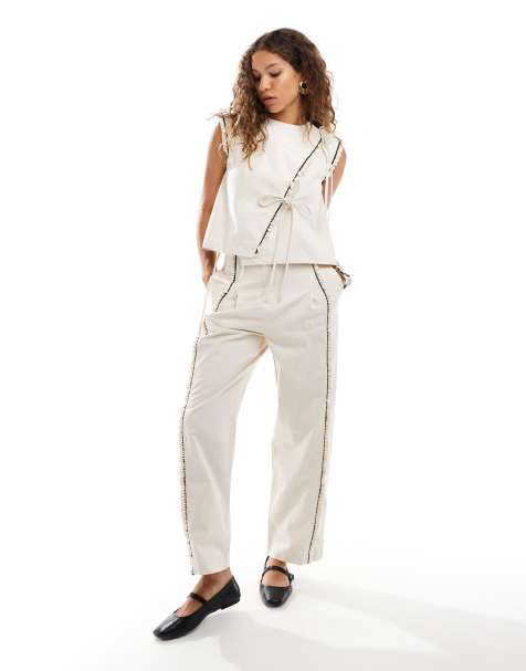 Ghospell raw edge trouser co-ord in beige - view 1