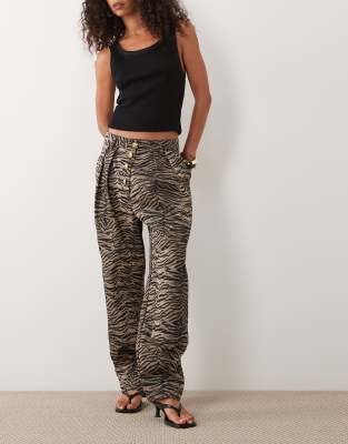 Ghospell Razan cotton high rise barrel jean co-ord in brown tiger
