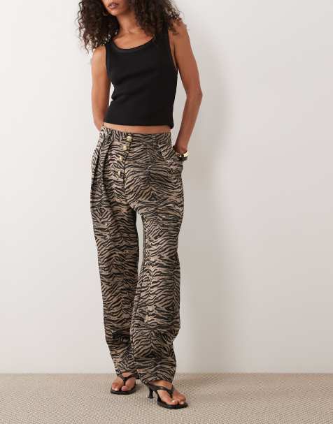 Ghospell Razan cotton high rise barrel jean co-ord in brown tiger - view 1