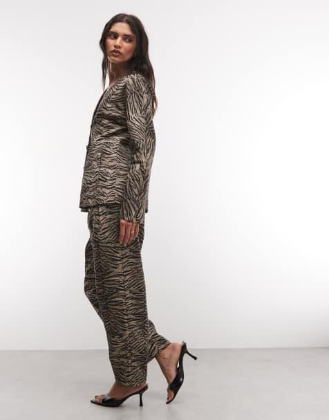 Ghospell - Razan - Jean d'ensemble taille haute en coton - Marron tigre - view 1
