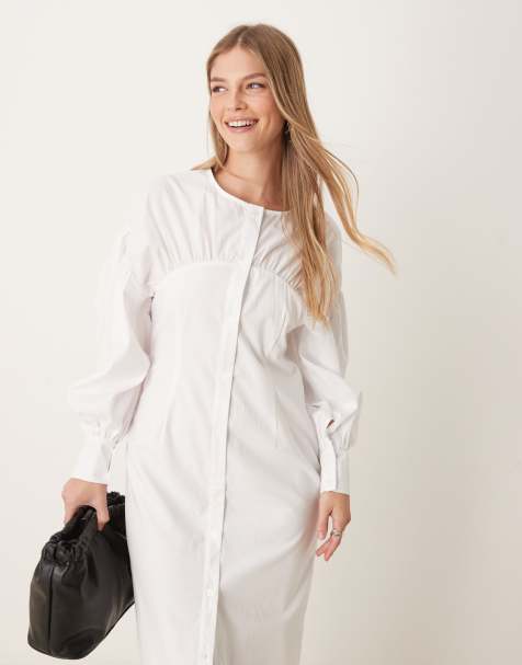 Ghospell - Robe chemise mi-longue - Blanc nuage - view 1