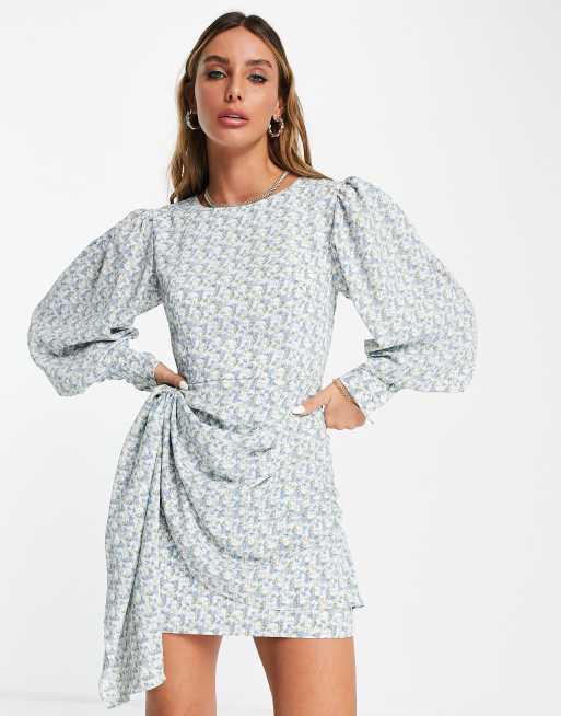 Ghospell - Robe courte à manches longues avec motif fleuri vintage