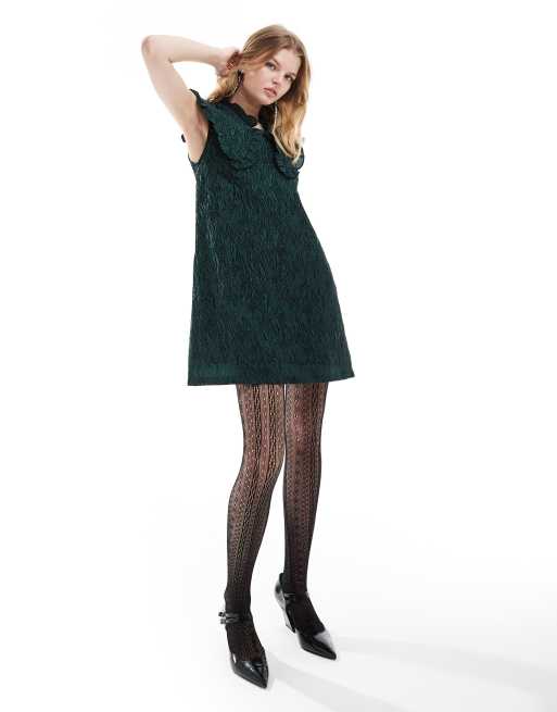 Ghospell - Robe courte en jacquard à col oversize - Vert forêt