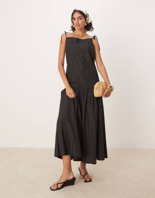 Ghospell - Robe mi-longue à bretelles nouées - Noir