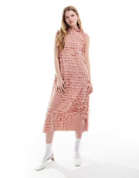 Ghospell - Robe texturée longueur mollet - Rose poudré - view 1