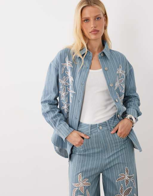 Ghospell - Rox - Katoenen co-ord set in lichtblauw met krijtstreep, 3 van 3