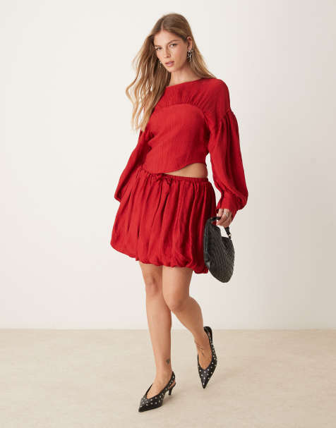 Ghospell ruched co-ord in red - view 1