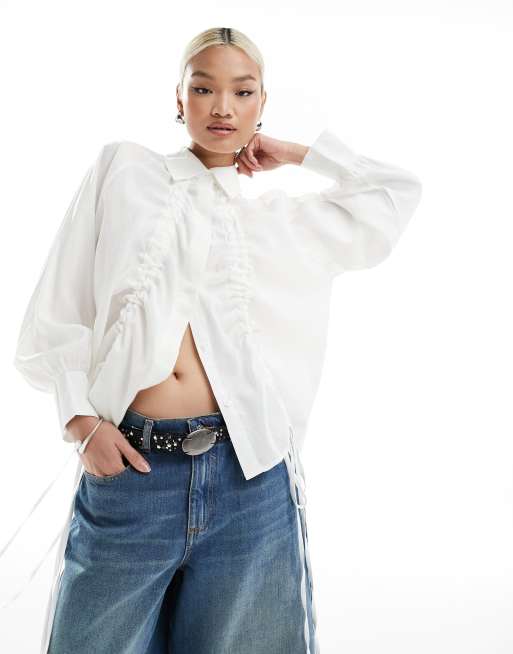 Ghospell ruched drawstring shirt in white