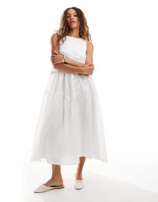 Ghospell Ruched Midi Dress In White