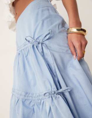 Ghospell Ruched Midi Skirt In Blue