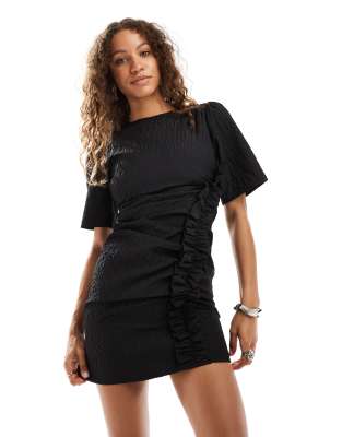 ruched mini dress in black