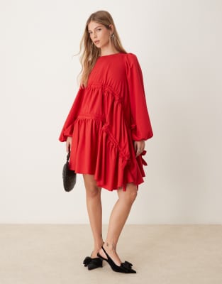 ruched mini dress in red