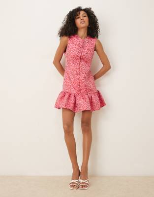 Ghospell Ruffle Hem Jacquard Mini Dress