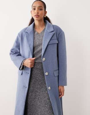 Ghospell Sabra Wool Look Longline Formal Belted Blazer Coat In Blue