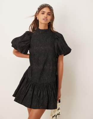 Ghospell Salome Jacquard Mini Dress In Black