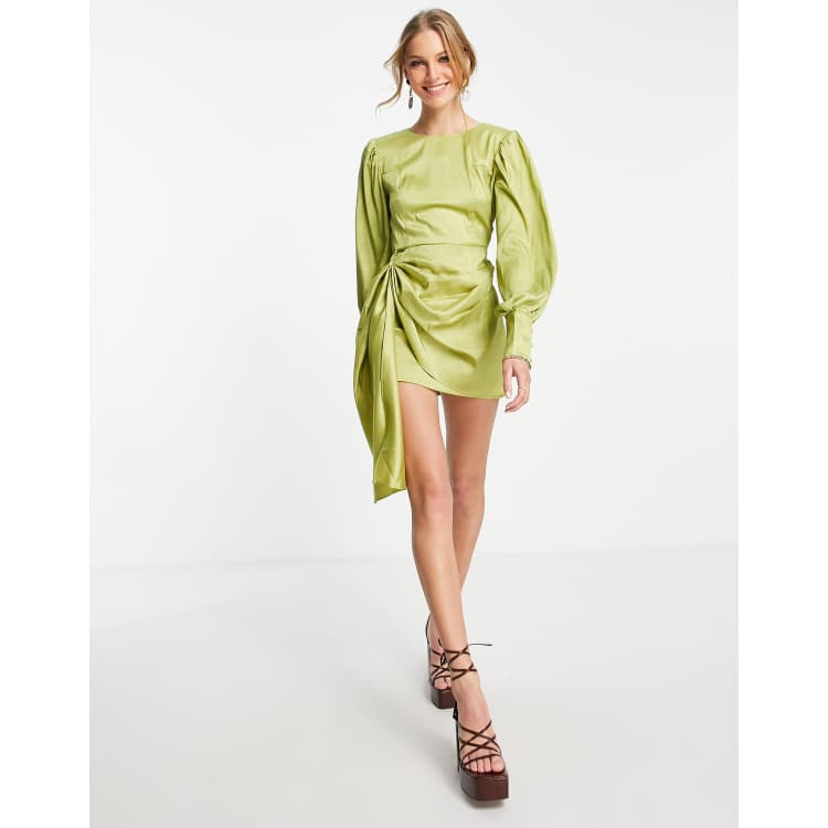 【コンビニ受取対応商品】 mini satin Ghospell dress ASOS | zebra lime in front drape with トップス