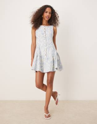 ghospell sereba midi dress in blue zebra print