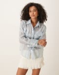 [Ghospell] Ghospell sheer organza pocket blouse in blue XS Blue