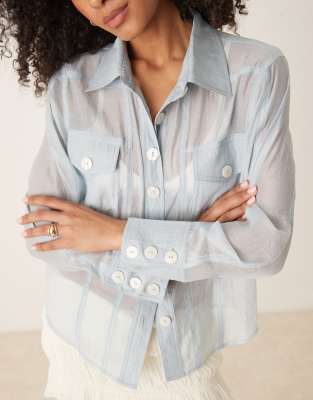 Ghospell Sheer Organza Pocket Blouse
