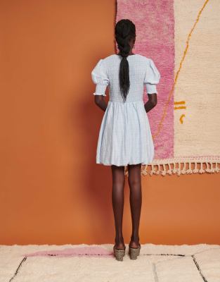 Ghospell shirred bubble mini dress in light blue | ASOS