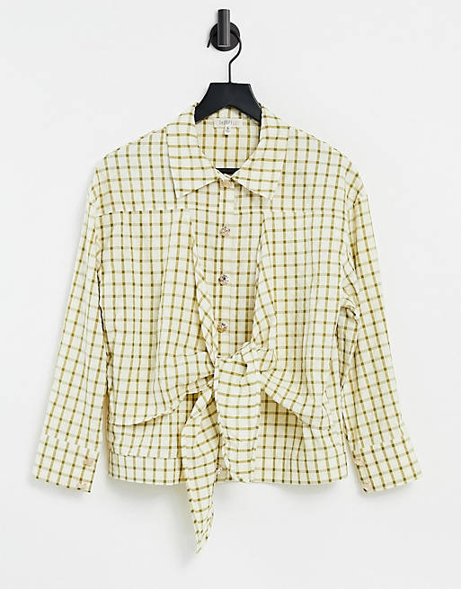 Ghospell shirt with waist tie detail in yellow check