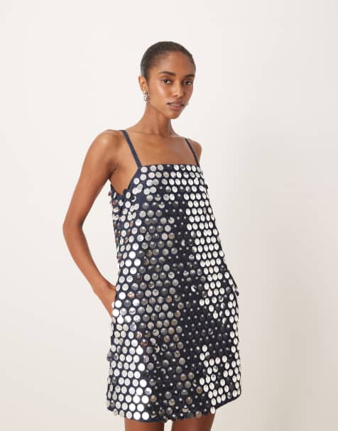 Ghospell – Silverfärgad shiftklänning i minilängd och denim med paljetter - view 1