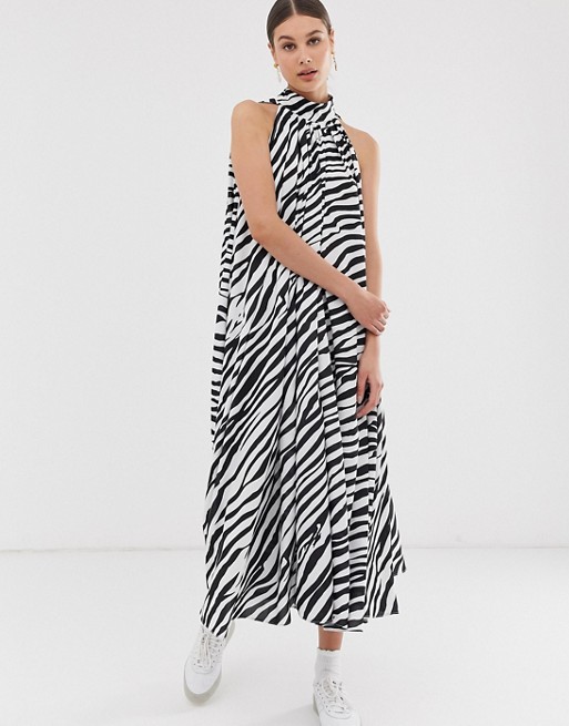 Ghospell sleeveless volume maxi dress in zebra print