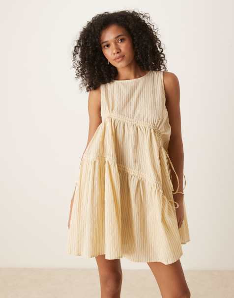 Ghospell stripe drawstring mini dress in yellow stripe - view 1