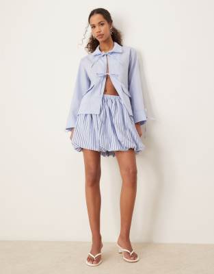 stripe puffball mini skirt in sky blue