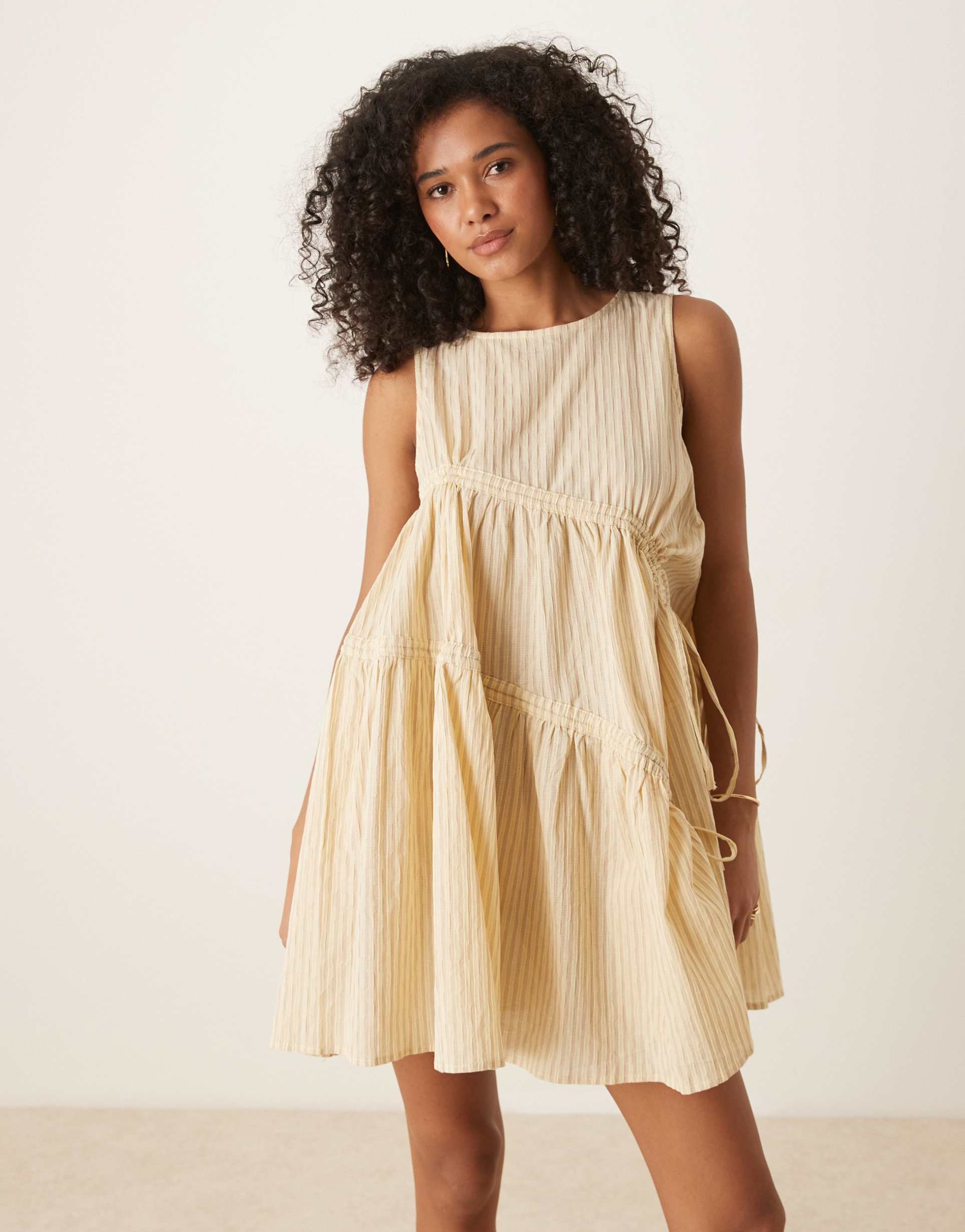 ghospell striped drawstring mini dress in yellow
