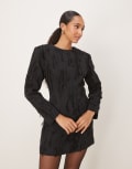 [Ghospell] Ghospell strong shoulder distressed mini dress in black S BLACK