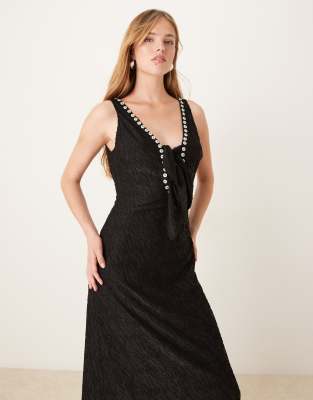Ghospell Studded Midaxi Dress In Black