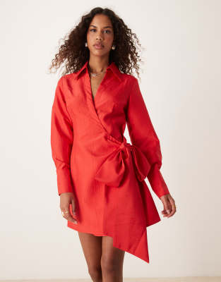 taffeta mini dress in red