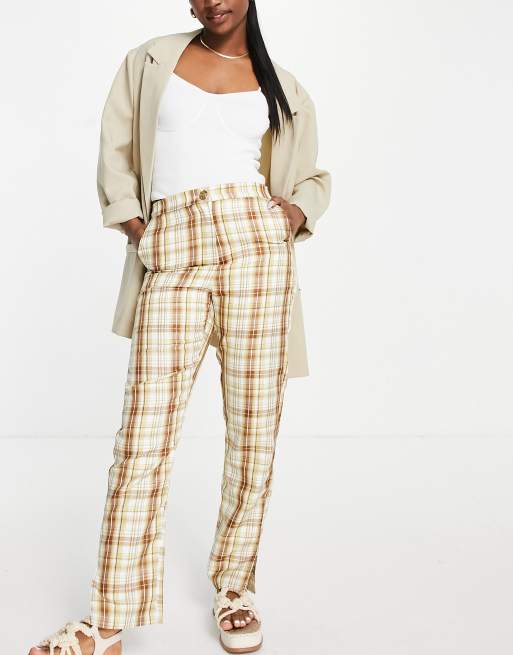 Ghospell tailored pants in beige check co-ord, 4 of 4