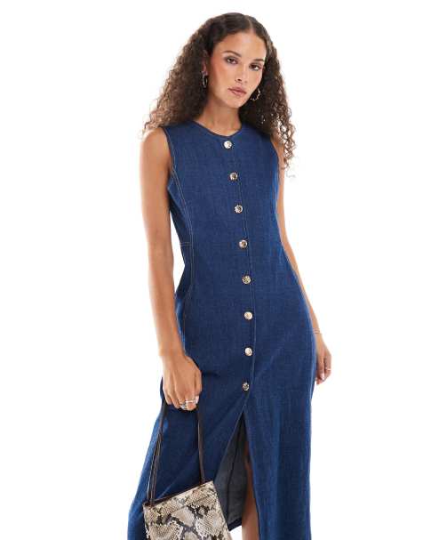 Ghospell Teo denim midi dress in dark denim - view 1