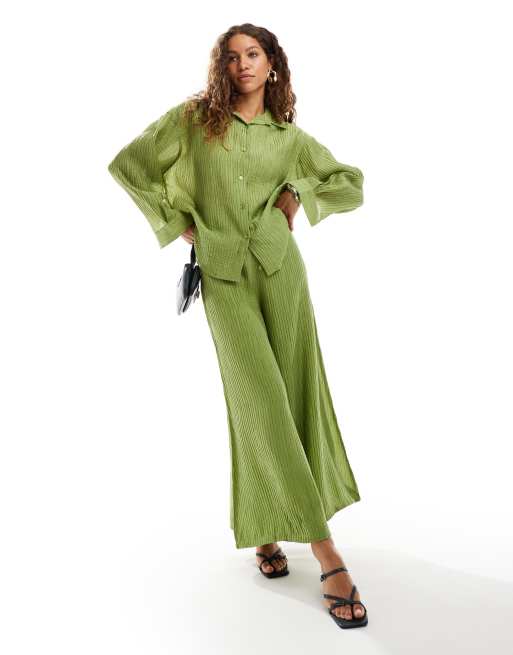 Ghospell textured 70s flare pants in green (part of a set)
