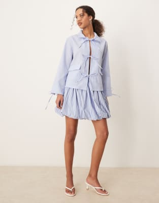 ghospell textured bow shirt in cornflower blue